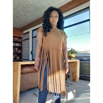 Suede Fringe Tunic Top