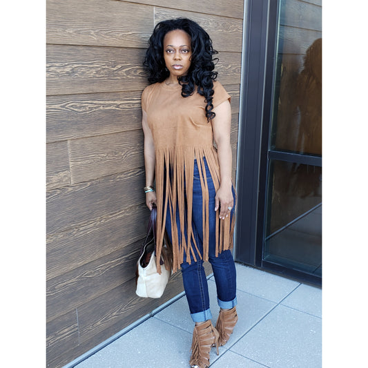 Suede Fringe Tunic Top