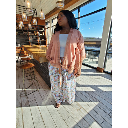 Pink Print Palazzo Pants w/Pockets