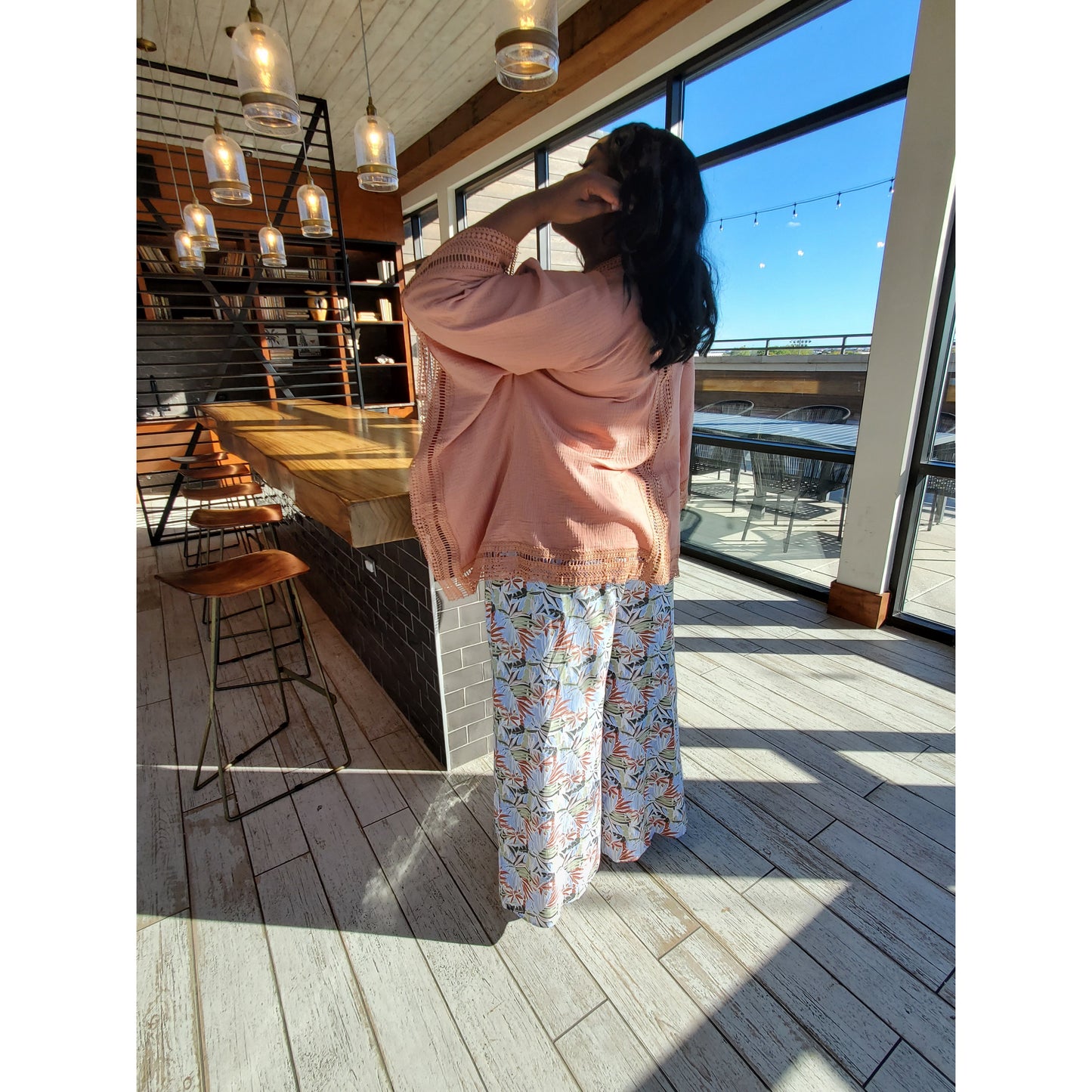 Pink Print Palazzo Pants w/Pockets