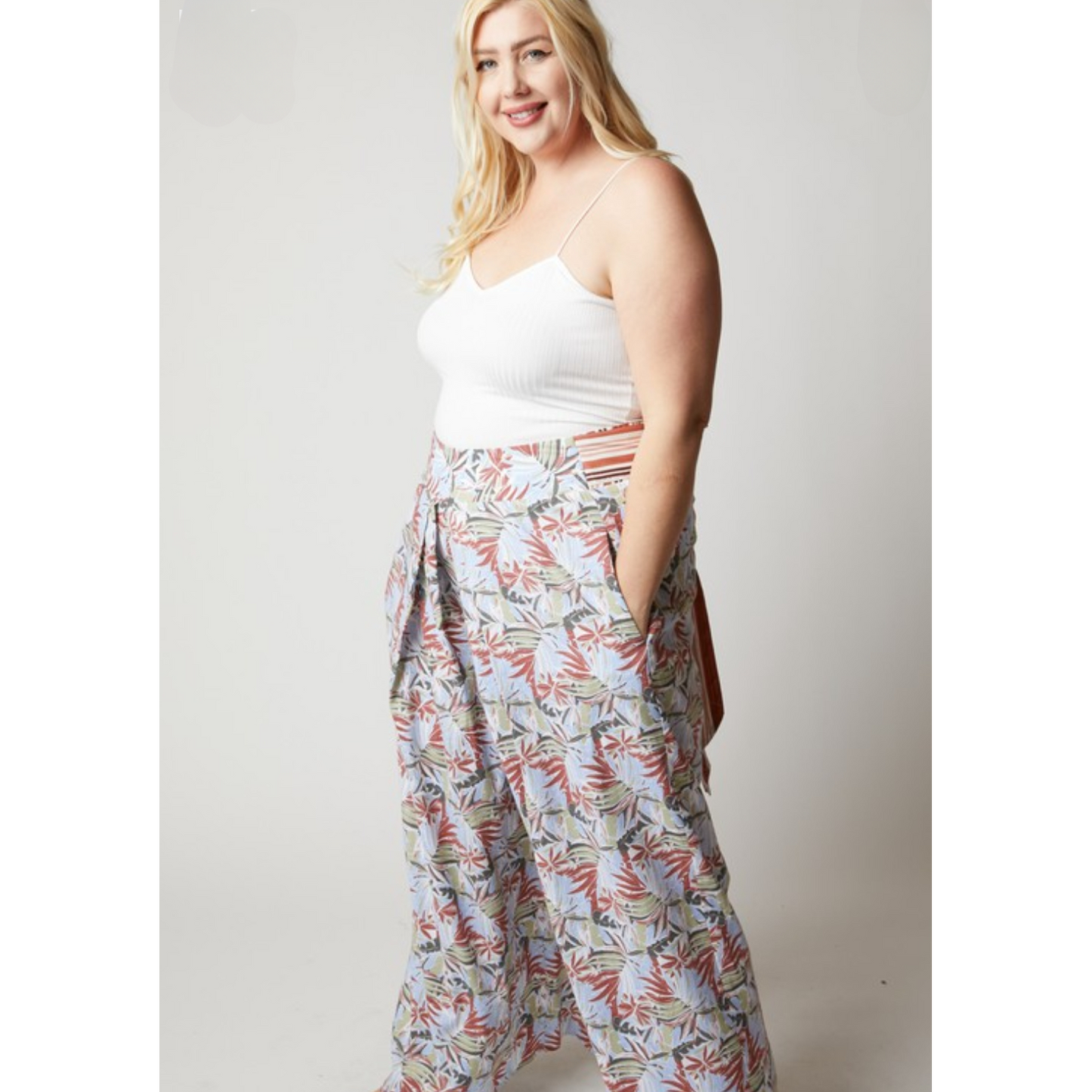 Pink Print Palazzo Pants w/Pockets