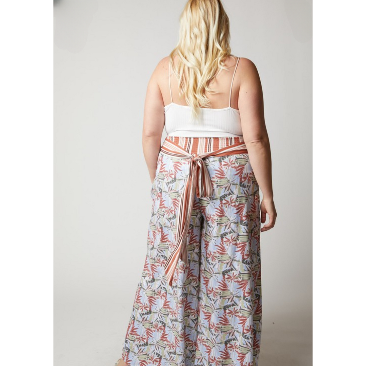 Pink Print Palazzo Pants w/Pockets